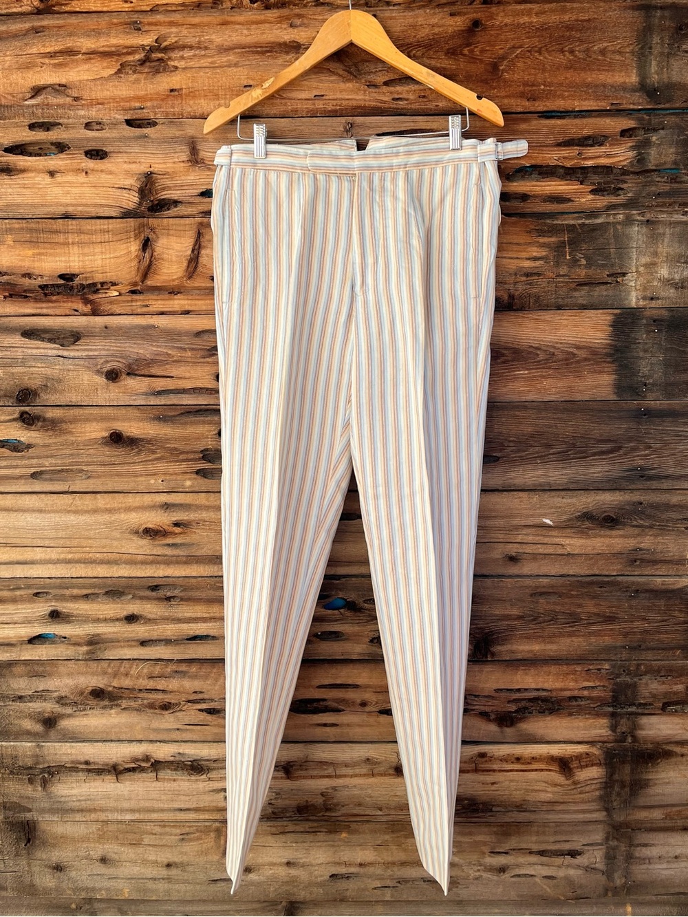 VINTAGE | Faconnable Linen Blend Cream and Pale Blue Striped Chinos 30